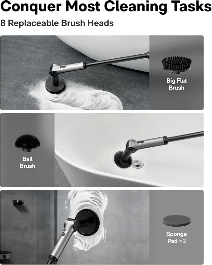 Electric cleaning brush with eight interchangeable brush heads