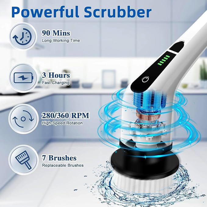 Electric cleaning brush with seven interchangeable brush heads