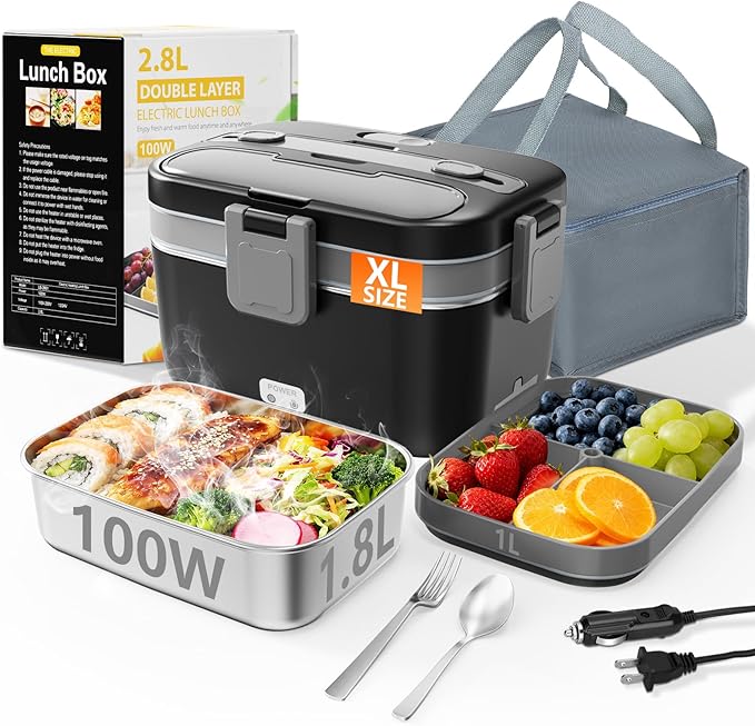 Electric heated lunch box with black portable design