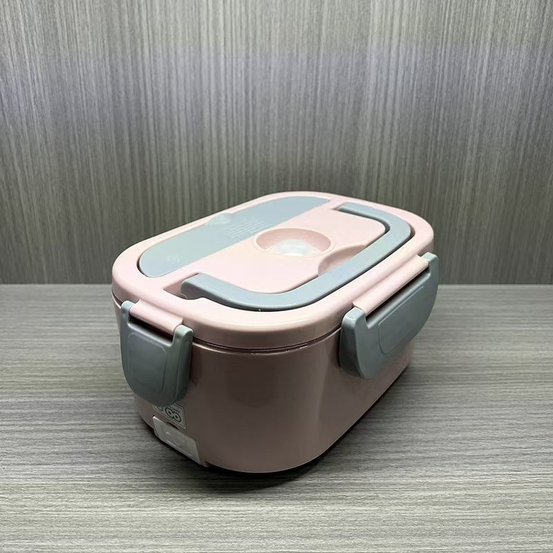 Electric heated lunch box with power connection for portable food warming