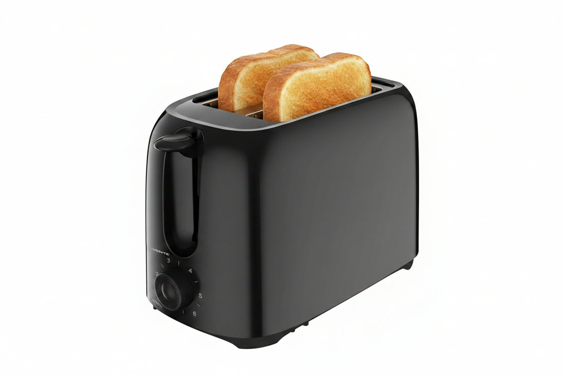 electric 2 slice black toaster with compact design for kitchen use