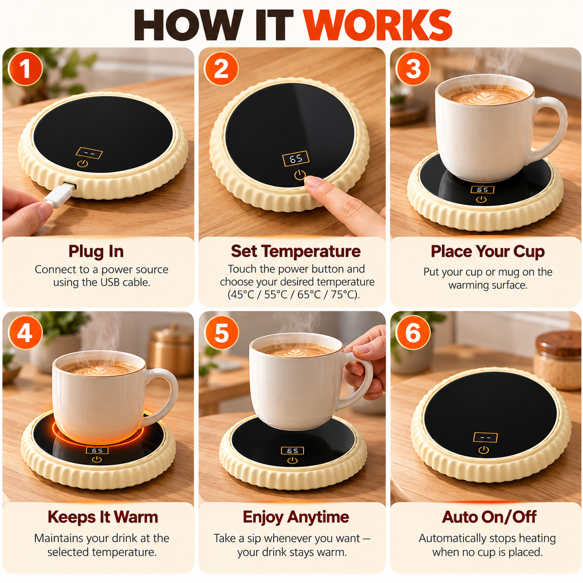 Compact Round Coffee Warmer for Office & Home