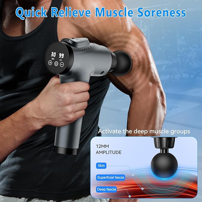 30 Speed Settings & 9 Massage Heads for Muscle Pain Relief & Recovery