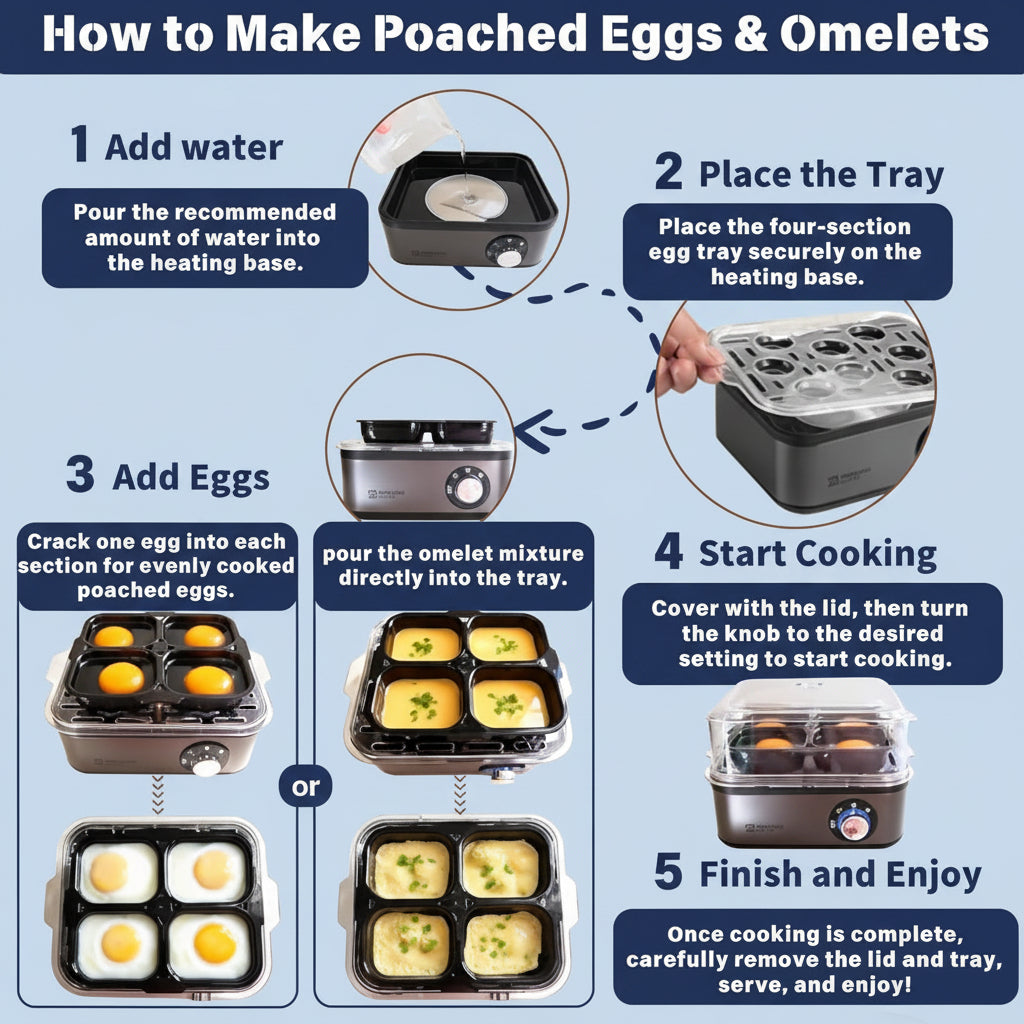 electric egg cooker with simple knob control for kitchen breakfast use