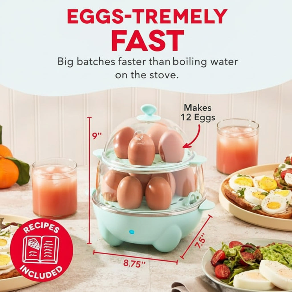 electric egg cooker with measuring cup for water level reference