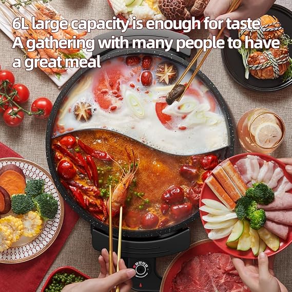 6L Non-Stick Electric Hot Pot for Soup, Stew & Tabletop Cooking