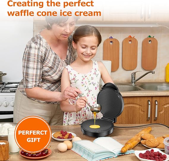 Thin Waffle Cone Maker with 7.08-Inch Non-Stick Plate