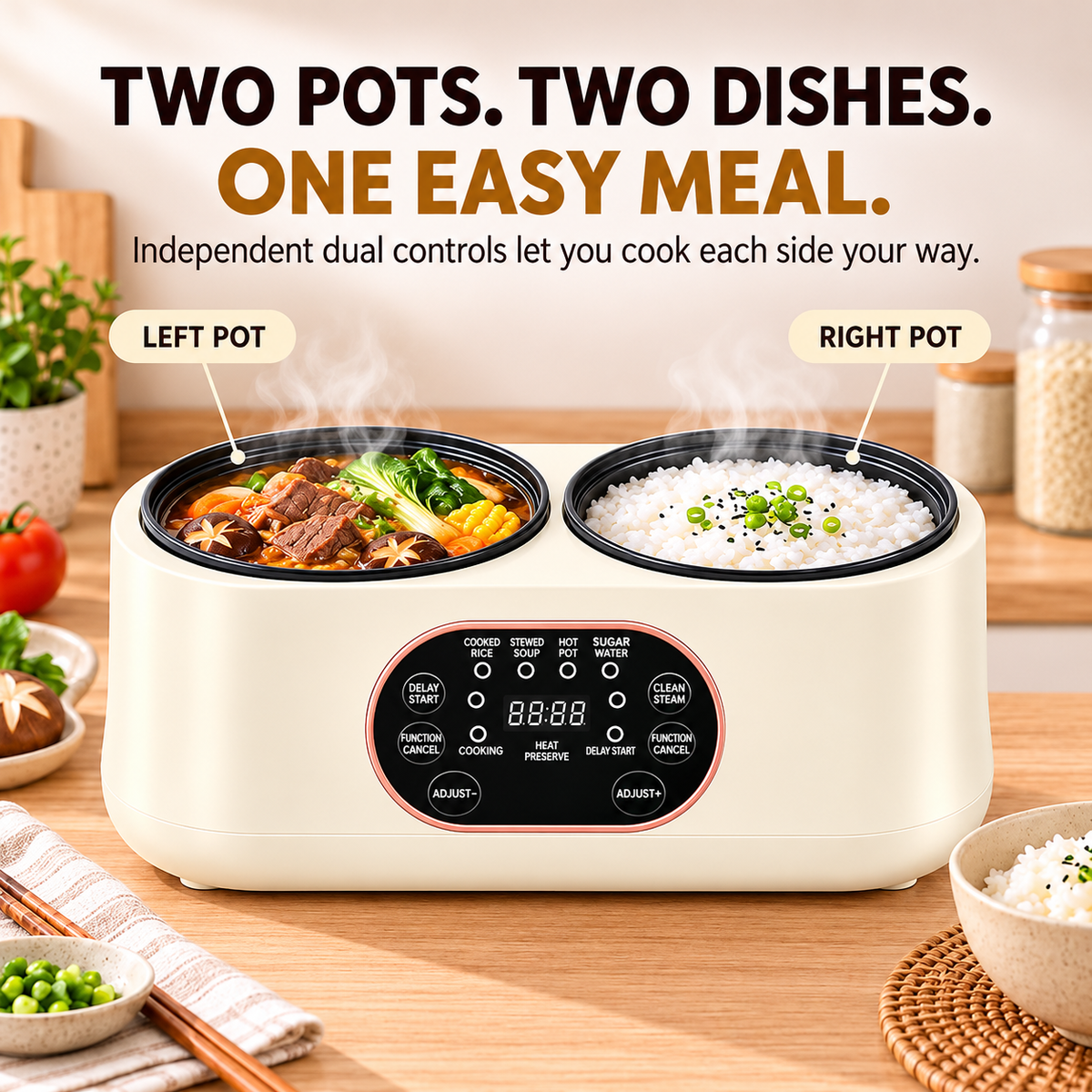 Double-Pot Multifunction Electric Cooker for Home Meals