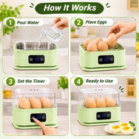 Egg boiling appliance shown preparing eggs using a water-based electric steaming system.