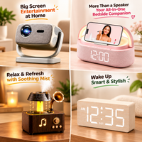 4-in-1 bedroom bundle featuring home projector, bedside speaker, humidifier and wooden digital clock