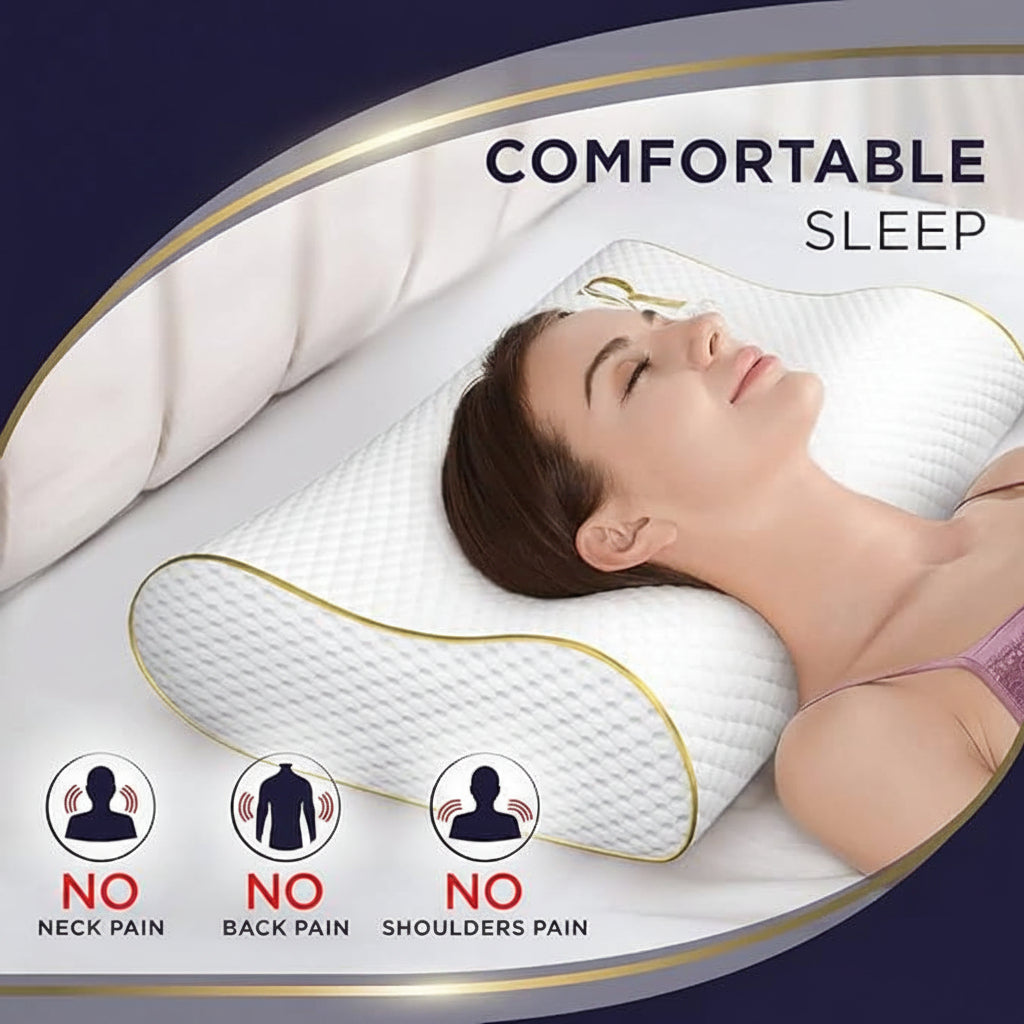 Ergonomic sleep pillow with smooth contoured shape for bedroom use