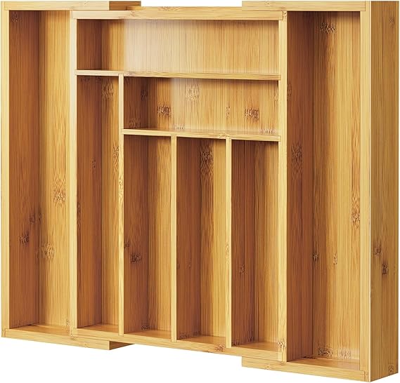 Expandable bamboo drawer organizer for home storage