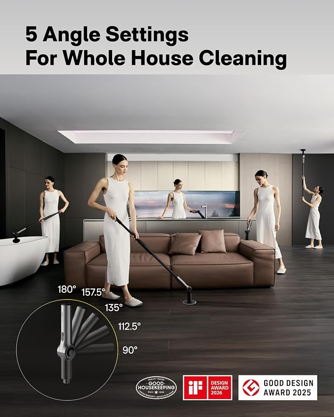 Extendable handle cordless cleaning brush for household surfaces