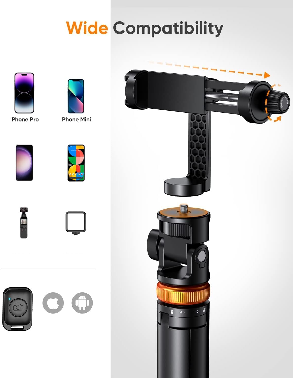 Extendable 62" Phone Tripod for Group Photos, Vlogging, and Selfies