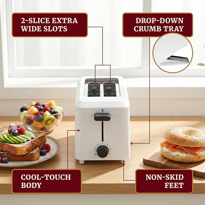 extra wide slot toaster suitable for bagels waffles and thick bread slices