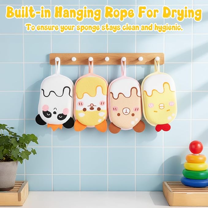 Family bath sponge set for bathroom and travel