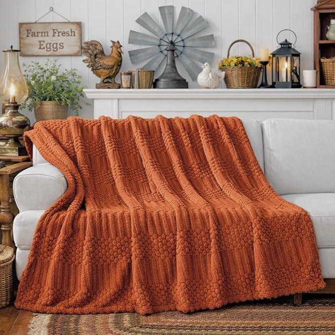 Rustic decorative fleece blanket in farmhouse living room