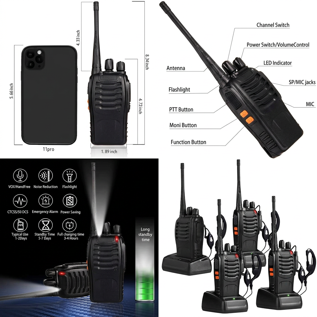 walkie talkie built in flashlight emergency use