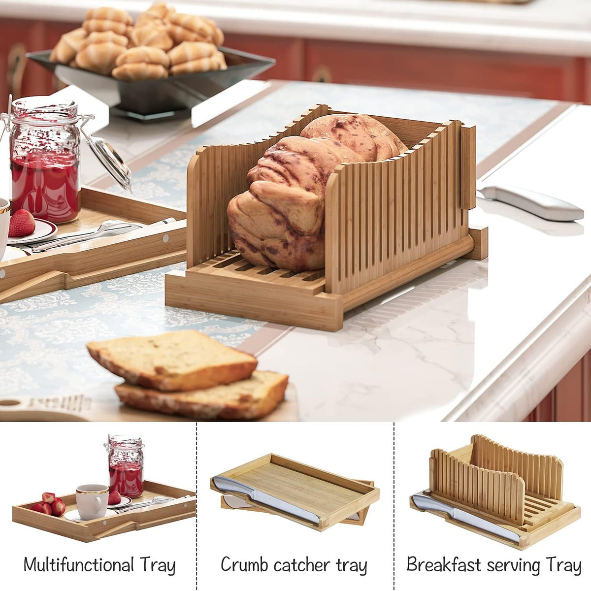 Bread Slicing Board with Adjustable Thickness Guide