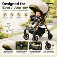 Foldable infant travel stroller featuring padded seating and spacious lower storage basket