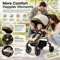 Folding stroller with large cream canopy, protective bumper bar and extended leg support