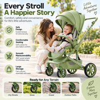 Folding stroller with adjustable-style parent handle and modern light green frame