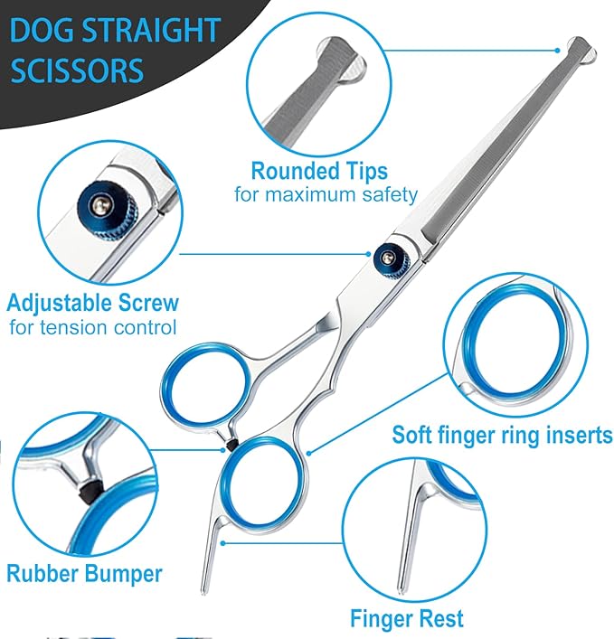 Dog and cat grooming scissors set with non-slip ergonomic handles
