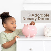 Fun kids piggy bank for savings with playful dot design