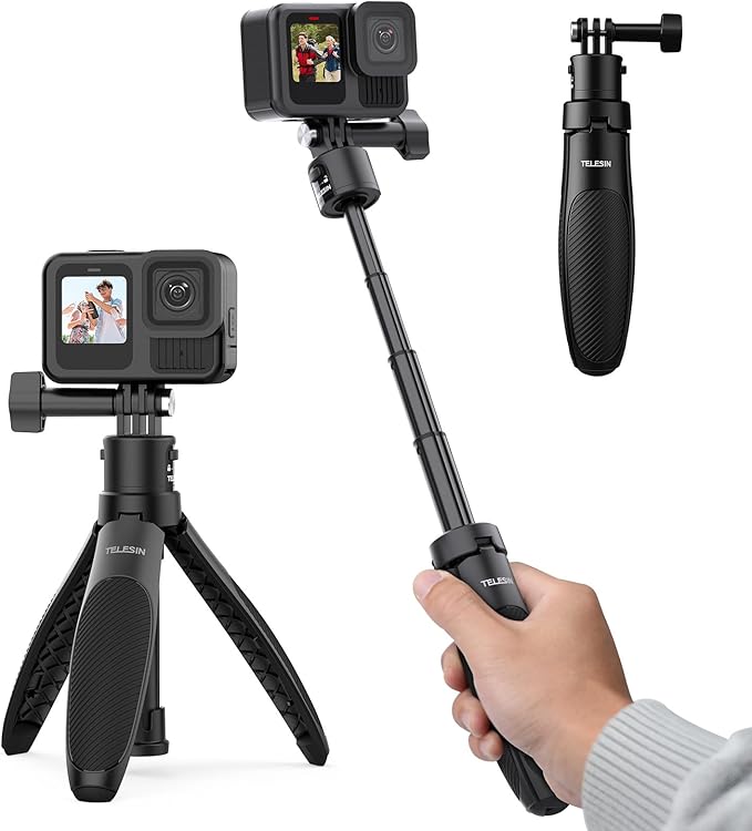 Compatible Selfie Stick Tripod for GoPro HERO, Insta360 X5, AKASO, and DJI Osmo Action Cameras