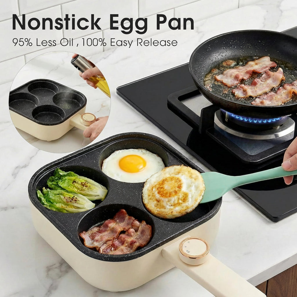 granite style nonstick egg pan with four round cooking sections