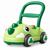 Green dinosaur baby push walker with four wheels and large easy-grip handle