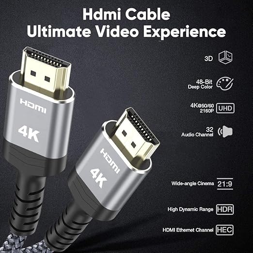 High-quality braided HDMI cord providing superior video and audio transmission.