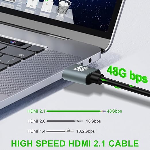 Flexible and durable HDMI cable supporting 8K at 60Hz and 4K at 120Hz resolutions.