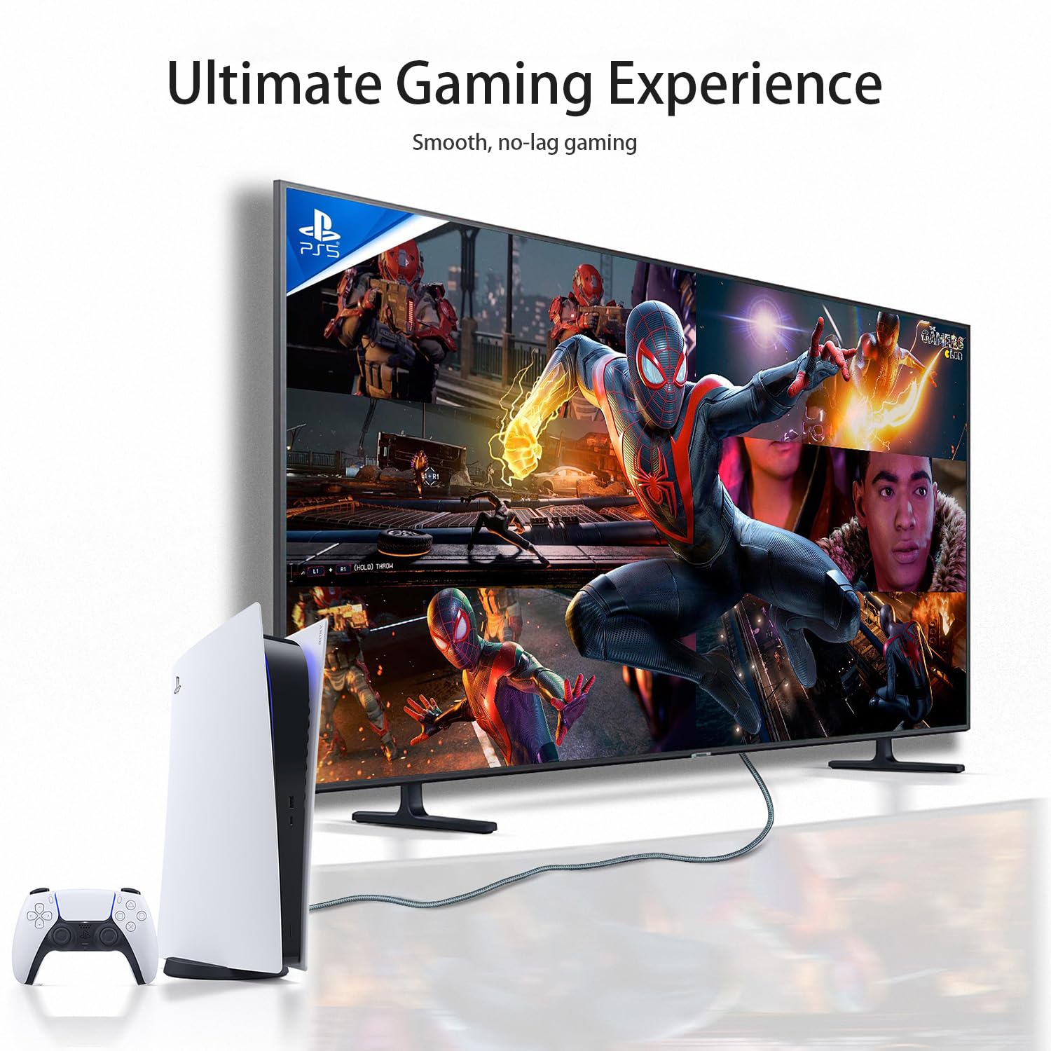15ft HDMI cable compatible with Xbox, PS5, and laptops for 4K gaming and streaming