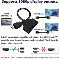 HDMI splitter cable for connecting one device to two identical-sized screens (LED, LCD, HDTV).