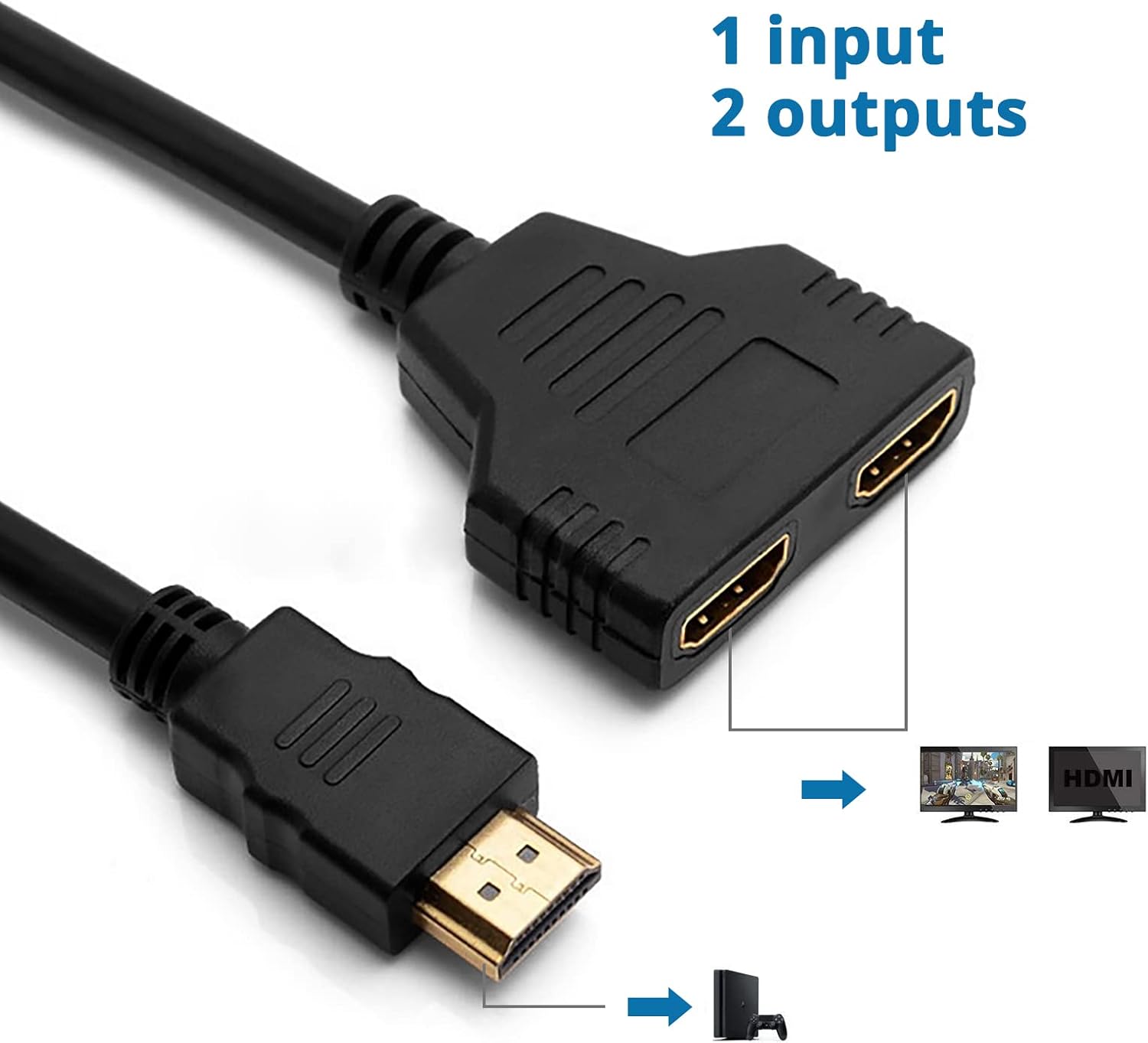 Split one HDMI output to two TVs or monitors, displaying the same content simultaneously.