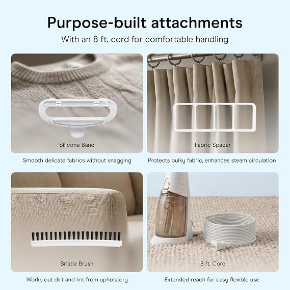 handheld clothes steamer with three attachments