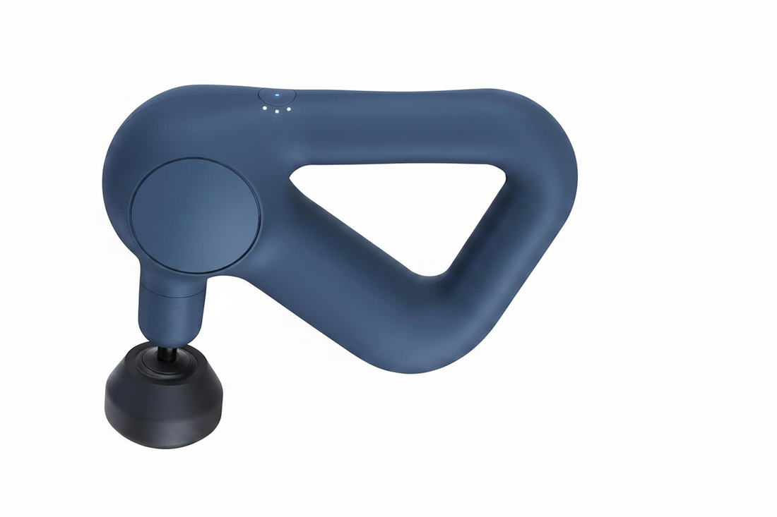 Handheld massage device in navy color with warming function