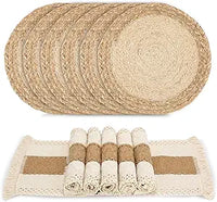 Handmade placemats set of 6 made with natural cotton burlap and water straw for dining table decor
