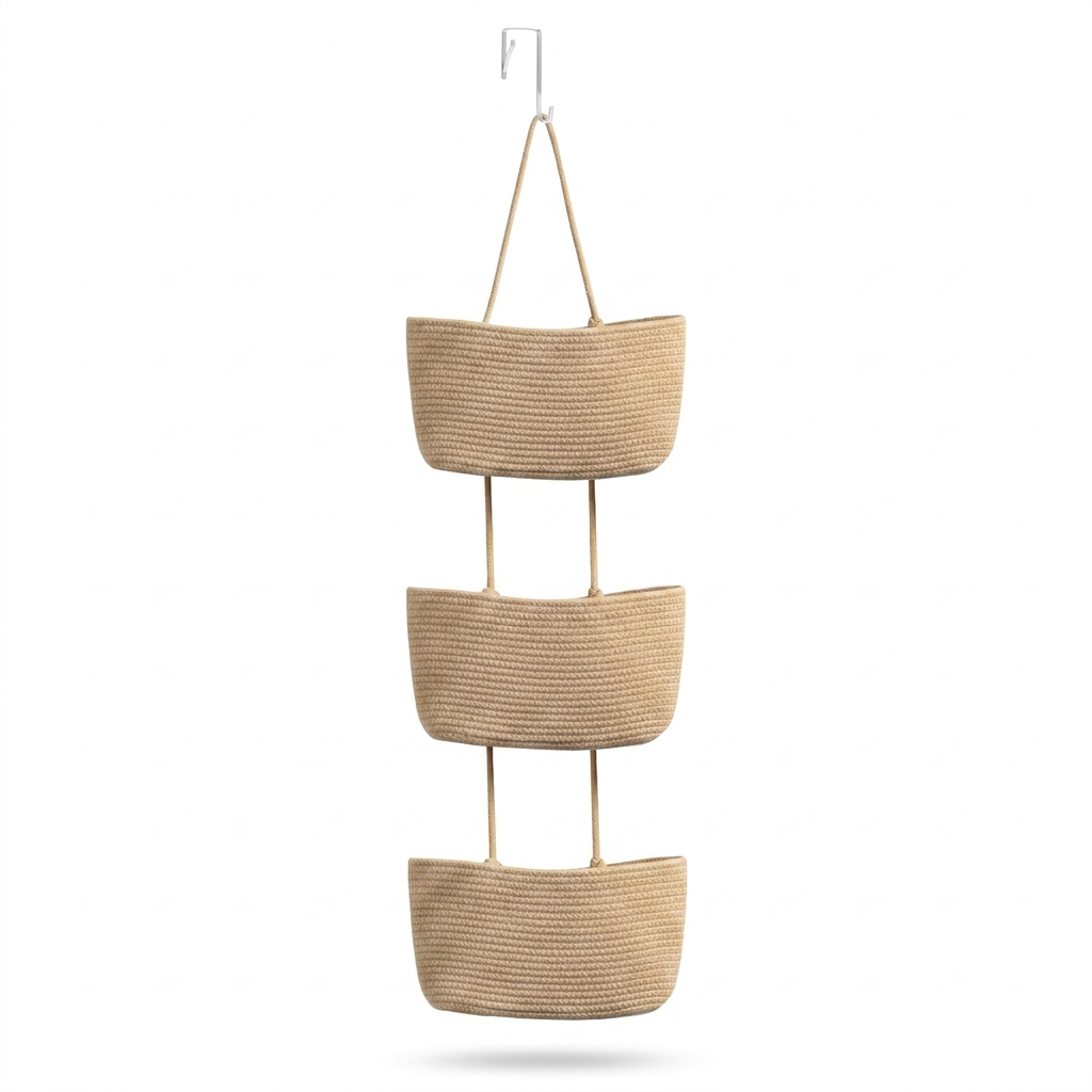 3 tier hanging storage basket woven cotton wall mounted organizer for nursery