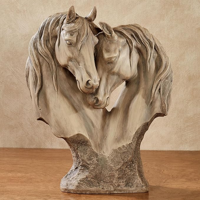 Decorative pair of nuzzling horses creating a curved central outline