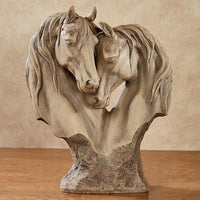 Decorative pair of nuzzling horses creating a curved central outline
