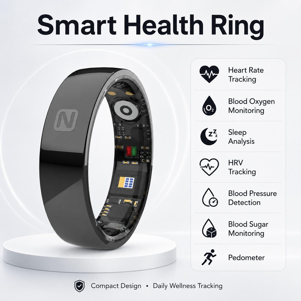 Heart rate monitoring smart ring for daily wellness and fitness tracking
Waterproof Smart Ring Lifestyle Image