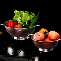Stainless steel draining bowl with side handles