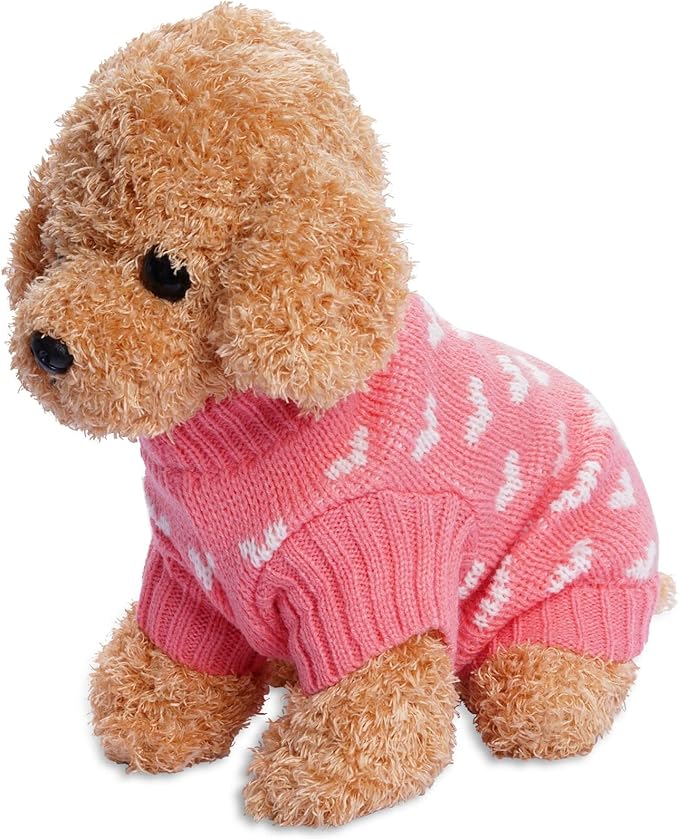 Pink holiday sweater for pets, featuring a heart design for puppies and small dogs.