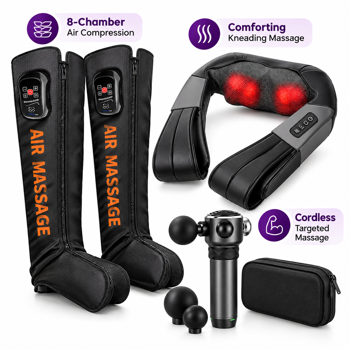 Home massage accessories bundle with handheld neck back and leg products