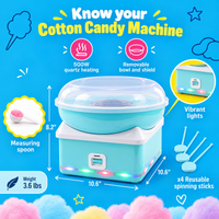 Fresh fluffy cotton candy being collected using a stick from an electric dessert maker.