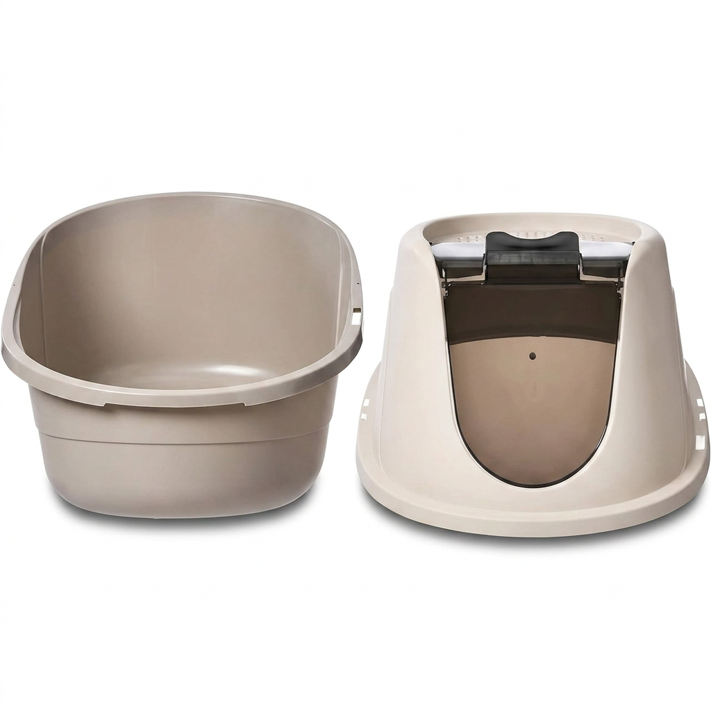 Hooded Enclosed Cat Litter Box with Swing Door and Odor Control