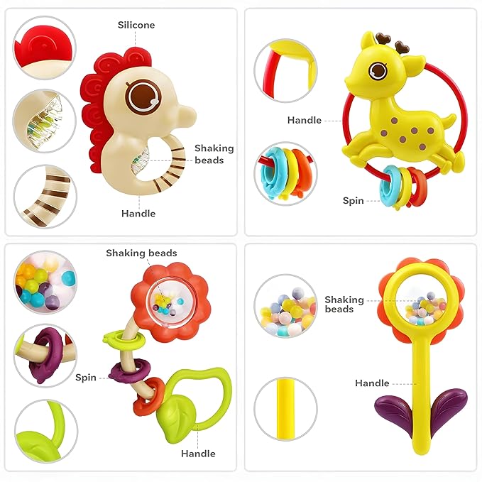 Infant teething toys 12-piece rattle set for sensory play