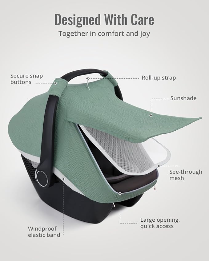 Infant car seat muslin cover with fabric design